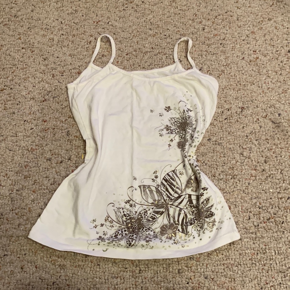White y2k cami top with graphic flower design